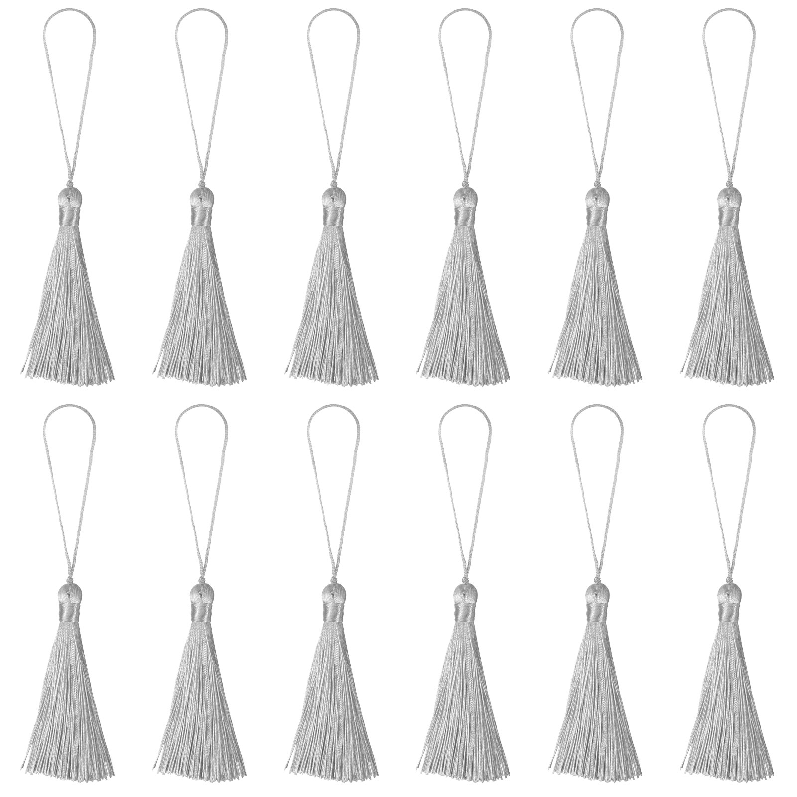 Uxcell 6.5 Silky Bookmark Tassels with Loop for DIY Craft Accessory,  12Pack Grey