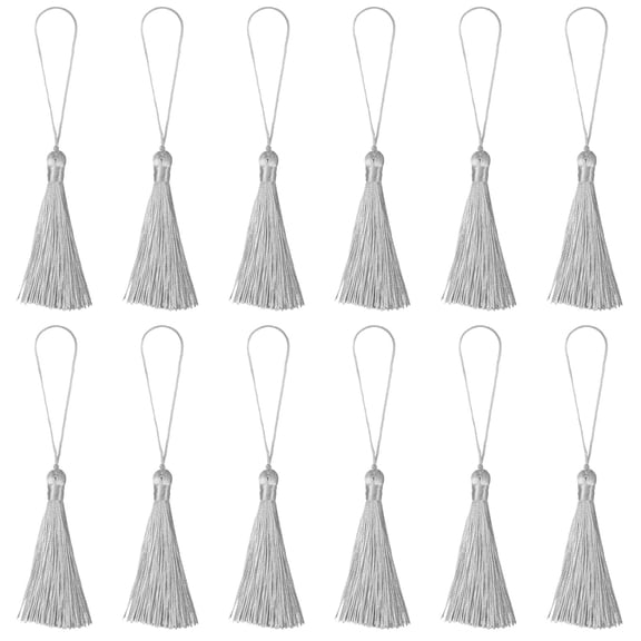 Uxcell 6.5" Silky Bookmark Tassels with Loop for DIY Craft Accessory, 12Pack Grey