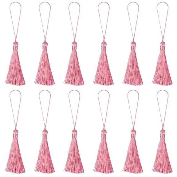 Uxcell 6.5" Silky Bookmark Tassels with Loop for DIY Craft Accessory, 12Pack Pink