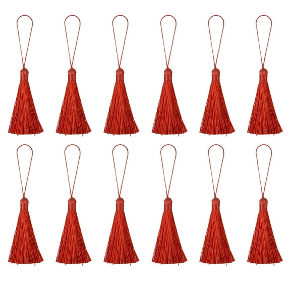 Uxcell 6.5" Silky Bookmark Tassels with Loop for DIY Craft Accessory, 12Pack Red