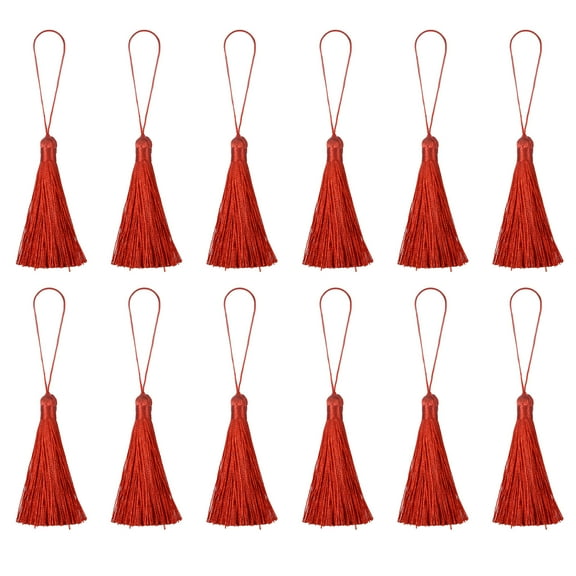 Uxcell 6.5" Silky Bookmark Tassels with Loop for DIY Craft Accessory, 12Pack Red