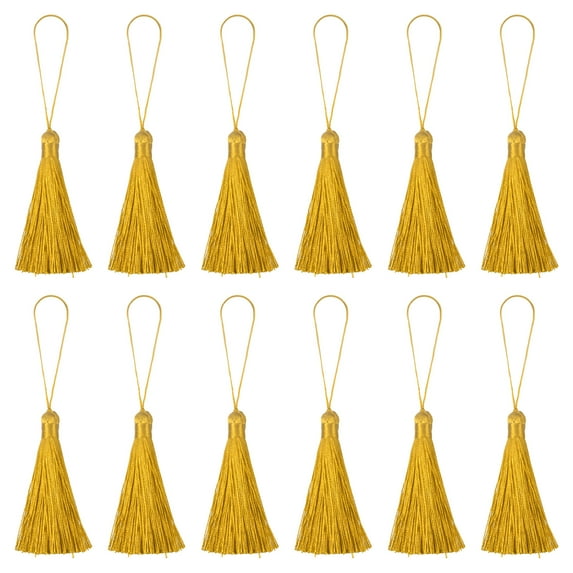 Uxcell 6.5" Silky Bookmark Tassels with Loop for DIY Craft Accessory, 12Pack Wheat