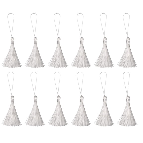 Uxcell 6.5" Silky Bookmark Tassels with Loop for DIY Craft Accessory, 12Pack White
