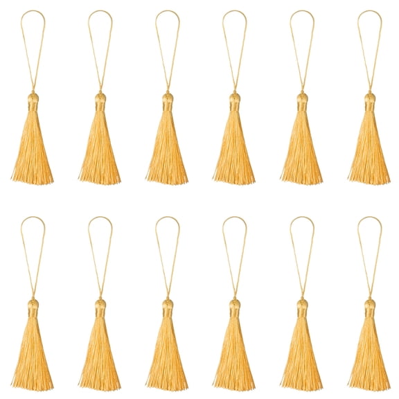 Uxcell 6.5" Silky Bookmark Tassels with Loop for DIY Craft Accessory, 12Pack Yellow