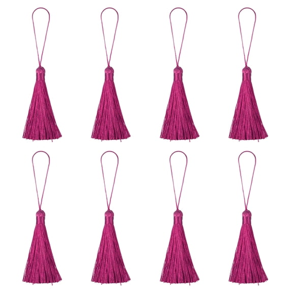 Uxcell 6.5" Silky Bookmark Tassels with Loop for DIY Craft Accessory, 8Pack Rose Red