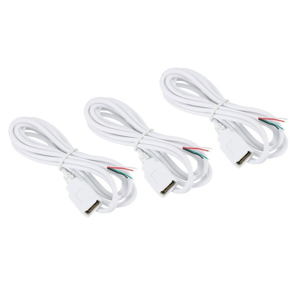 Uxcell 6.56Ft USB 2.0 Female to 4 Pin Bare Wire Pigtail Cable, 3pcs 28AWG Data Power Cords Extension, White