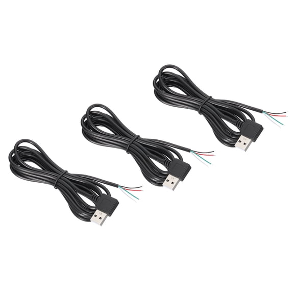 Uxcell 6.56Ft USB 2.0 Male to 4 Pin Bare Wire Pigtail Cable, 3pcs 28AWG Data Power Cords Extension Right Angle