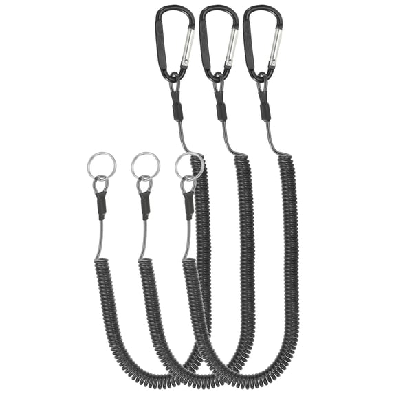 Uxcell 6.5ft Spring Fishing Lanyard Retractable Coiled Tether with Metal Clip & Keyring, Black 3 Pack