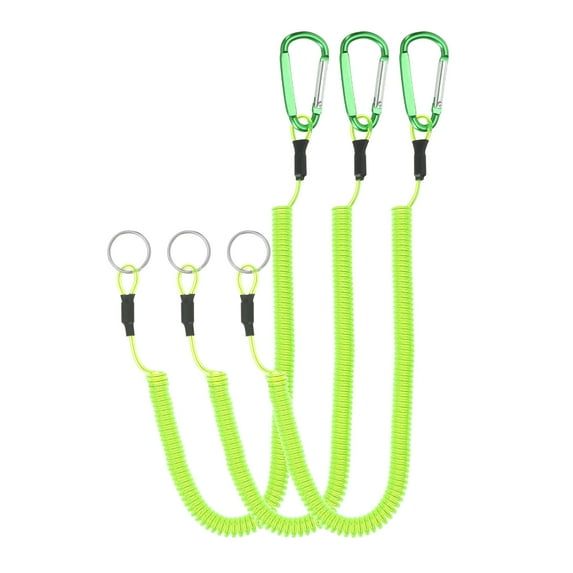 Uxcell 6.5ft Spring Fishing Lanyard Retractable Coiled Tether with Metal Clip & Keyring, Green 3 Pack