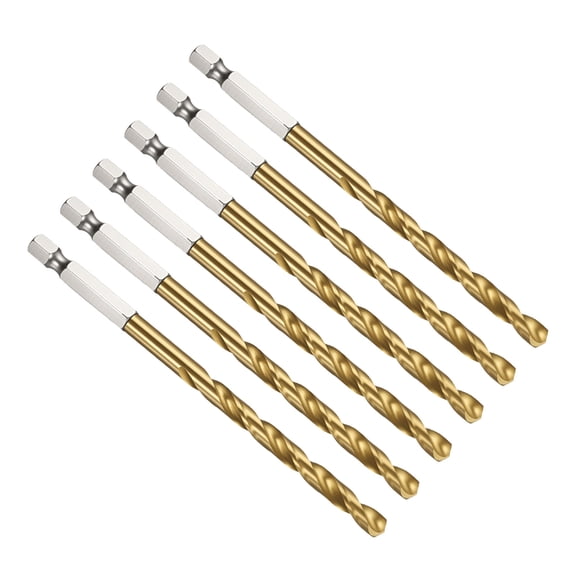 Uxcell 6.5mm Hex Shank Drill Bit, M2 High-Speed Steel Bits Quick Change Design for Impact Driver 135 Titanium Nitride TiN Coated for Stainless Steel Hard Metal - 6 Pack