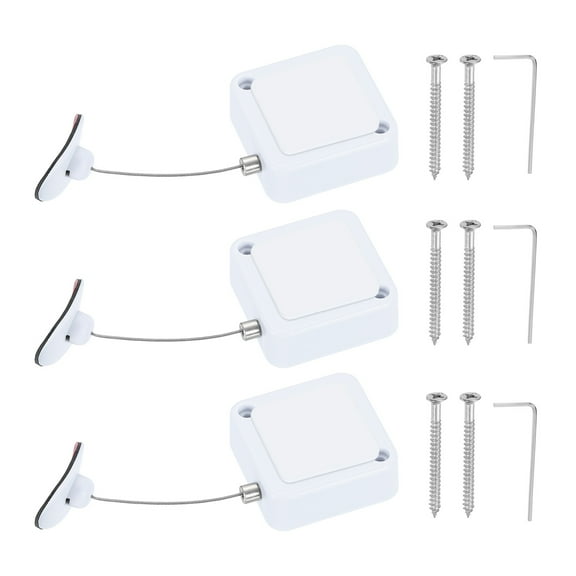 Uxcell 6.6ft (2M) Retractable Remote Control Cable Tether 7.05oz, 3PCS Remote Control Security Lanyard Lock Adjustable Locking Leash with Plastic Cap for TV Phone Tablets Showroom, White