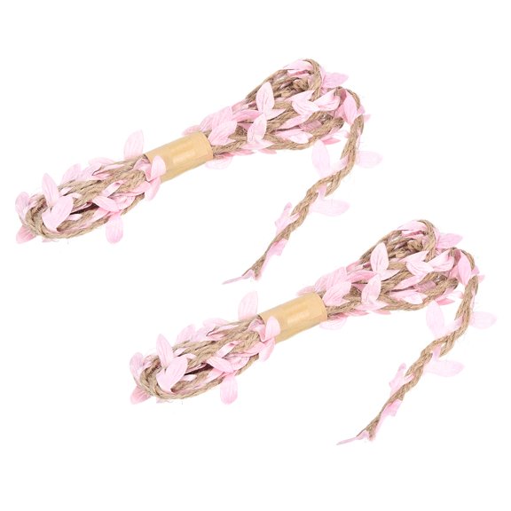 Uxcell 6.6ft 5mm Burlap Leaf Ribbon Artificial Vine Natural Jute Rope Twine, Pink 2 Pack