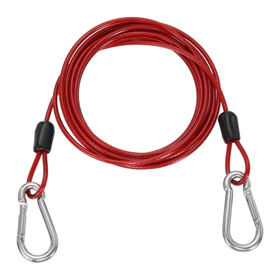 Uxcell 6.6ft (78.7") Security Steel Cable with Snap Hook, 1Pcs Coated Flexible Double Loop Wire Rope Bike Cable Lock Security Chain for Outdoor Travel Luggage, Clear Red