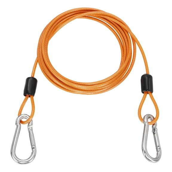 Uxcell 6.6ft (78.7") Security Steel Cable with Snap Hook, 1Pcs Coated Flexible Double Loop Wire Rope Bike Cable Lock Security Chain for Outdoor Travel Luggage, Clear Orange