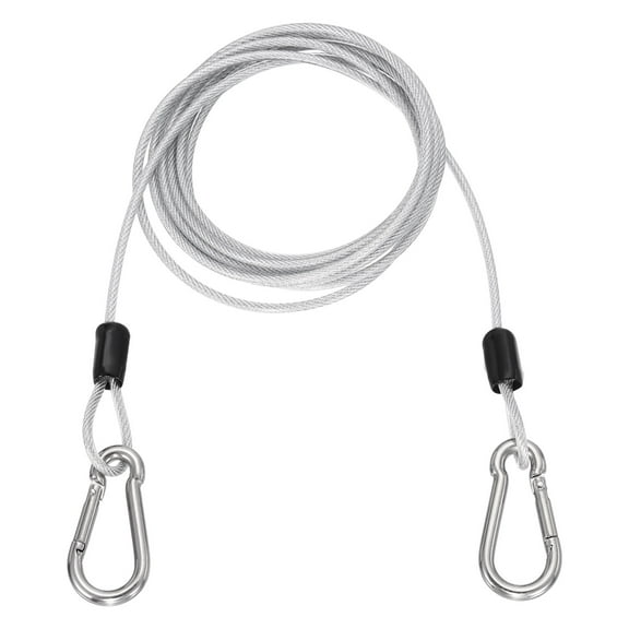 Uxcell 6.6ft (78.7") Security Steel Cable with Snap Hook, 1Pcs Coated Flexible Double Loop Wire Rope Bike Cable Lock Security Chain for Outdoor Travel Luggage, Clear