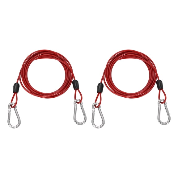 Uxcell 6.6ft (78.7") Security Steel Cable with Snap Hook, 2Pcs Coated Flexible Double Loop Wire Rope Bike Cable Lock Security Chain for Outdoor Travel Luggage, Clear Red