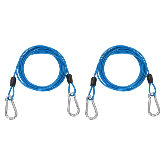 Uxcell 6.6ft (78.7") Security Steel Cable with Snap Hook, 2Pcs Coated Flexible Double Loop Wire Rope Bike Cable Lock Security Chain for Outdoor Travel Luggage, Clear Blue