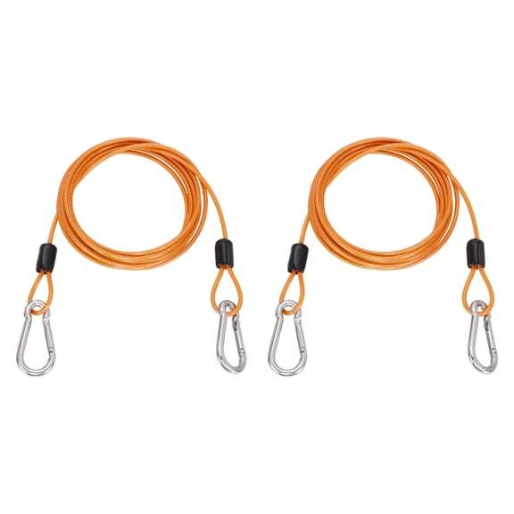 Uxcell 6.6ft (78.7") Security Steel Cable with Snap Hook, 2Pcs Coated Flexible Double Loop Wire Rope Bike Cable Lock Security Chain for Outdoor Travel Luggage, Clear Orange