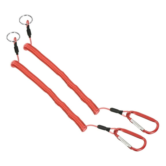 Uxcell 6.6ft Fishing Lanyard Coiled Ropes Retractable with Metal Clip Keychain Red 2 Pack