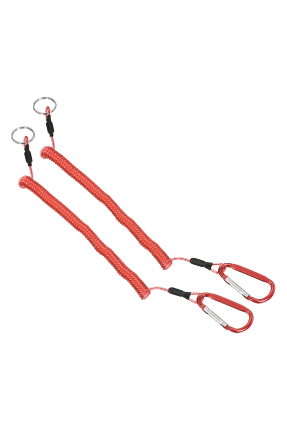 6.6ft Fishing Lanyard Coiled Ropes Retractable with Metal Clip Keychain Red 2 Pack