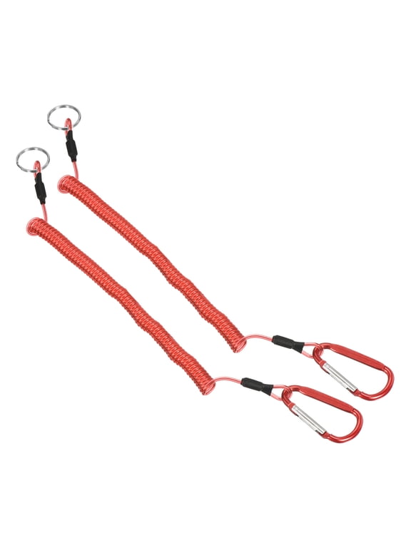 6.6ft Fishing Lanyard Coiled Ropes Retractable with Metal Clip Keychain Red 2 Pack
