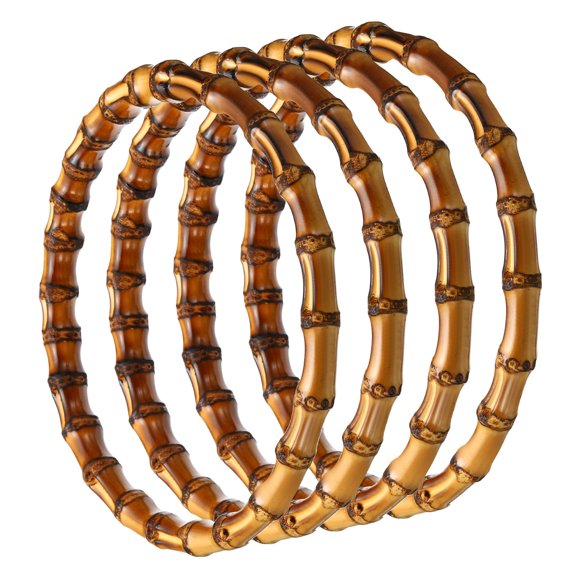 Uxcell 6.7 Inch Bamboo Purse Handles,, 4 Pcs Round Replacement Handmade Rings, Brown