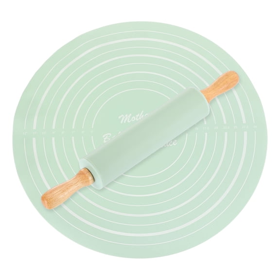 Uxcell 6.7 Inch Silicone Rolling Pin and Pastry Baking Mat Set for Pizza Pastry Fondant, Mint Green