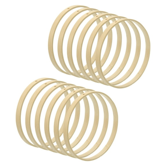 Uxcell 6.7 Inch Wooden Floral Hoop, 12 Pcs Bamboo Round Macrame Wreath Dream Catcher Rings, Wood
