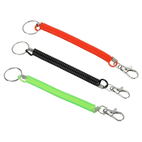 Uxcell 6.7" Spiral Retractable Spring Coil Keychain, 3 Pack, Red Black Green