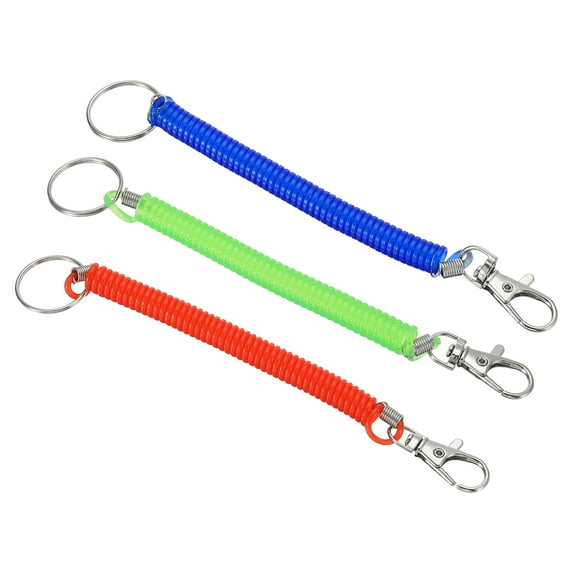Uxcell 6.7" Spiral Retractable Spring Coil Keychain, 3 Pack, Red Green Blue