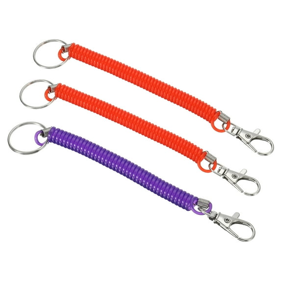 Uxcell 6.7" Spiral Retractable Spring Coil Keychain, 3 Pack, Red Purple