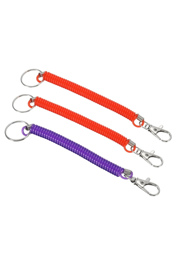 6.7" Spiral Retractable Spring Coil Keychain, 3 Pack, Red Purple