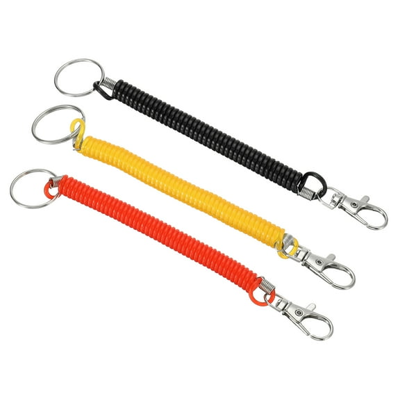Uxcell 6.7" Spiral Retractable Spring Coil Keychain, 3 Pack, Red Yellow Black