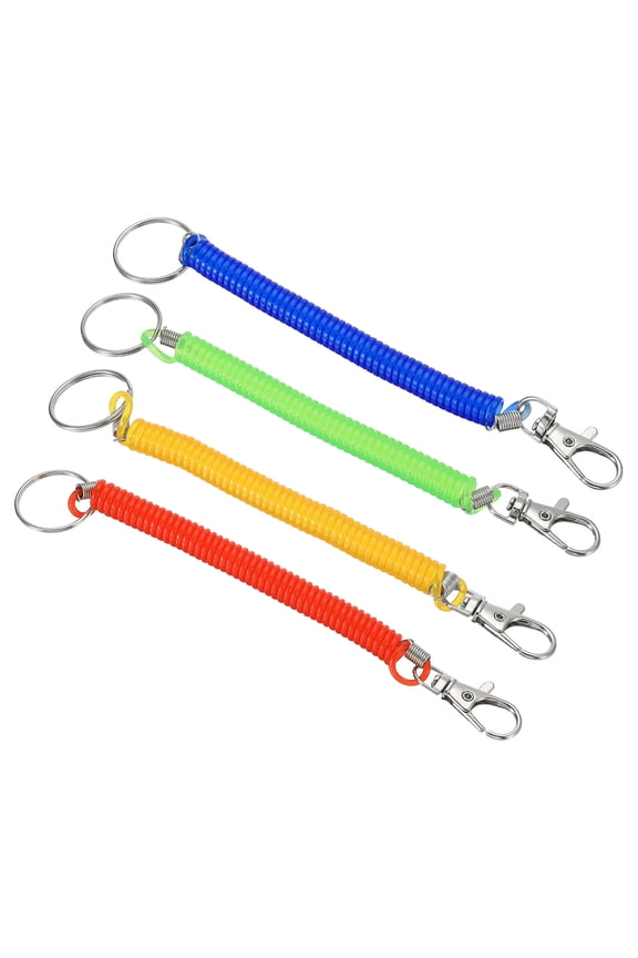 6.7" Spiral Retractable Spring Coil Keychain, 4 Pack, Red Yellow Blue Green