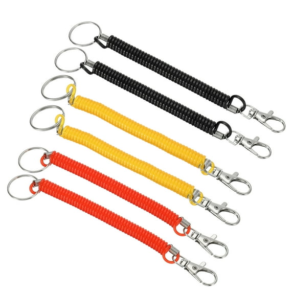 Uxcell 6.7" Spiral Retractable Spring Coil Keychain, 6 Pack, Red Black Blue