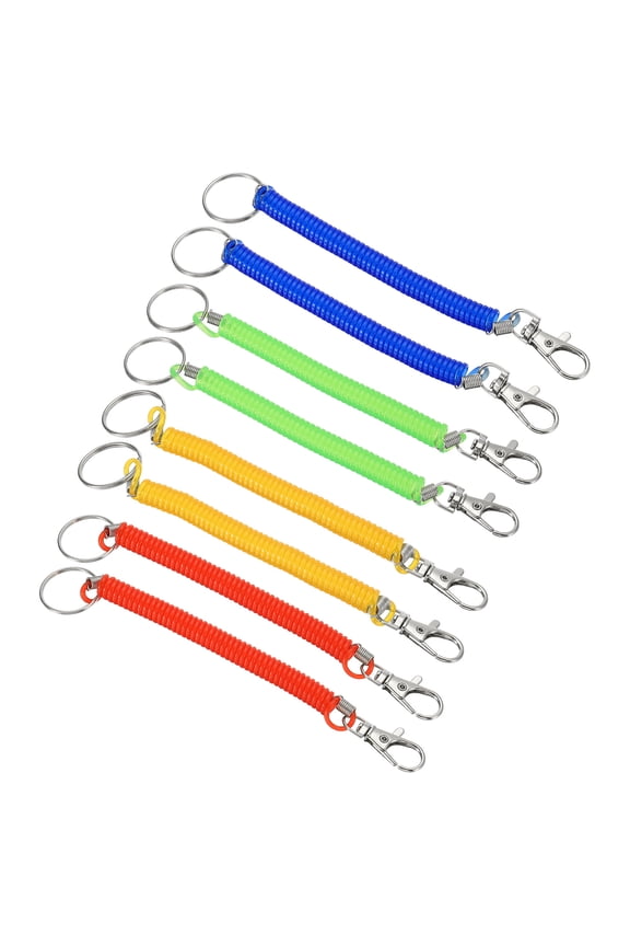 6.7" Spiral Retractable Spring Coil Keychain, 8 Pack, Red Yellow Blue Green