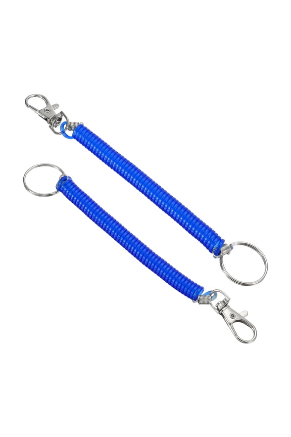 6.7" Spiral Retractable Spring Coil Keychain Plastic Blue 2pcs