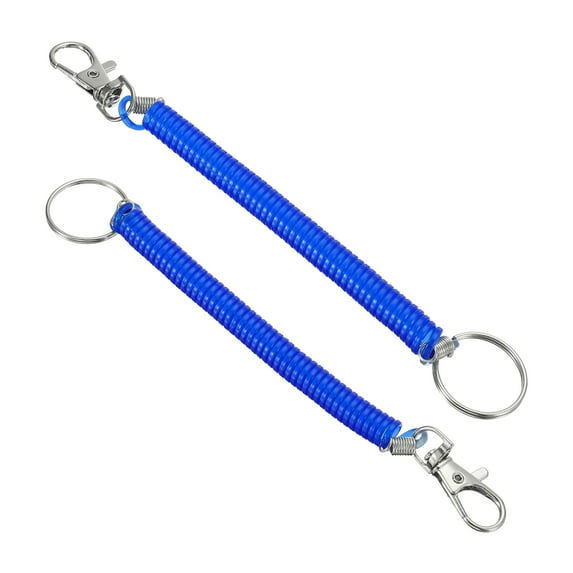 Uxcell 6.7" Spiral Retractable Spring Coil Keychain Plastic Blue 2pcs