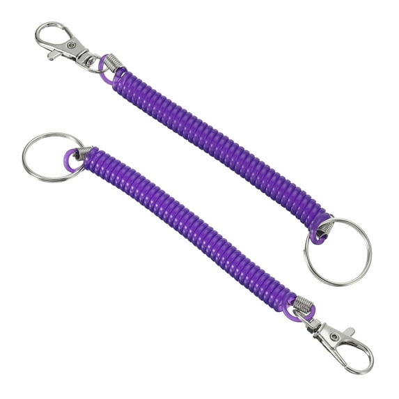 Uxcell 6.7" Spiral Retractable Spring Coil Keychain Plastic Purple 2pcs