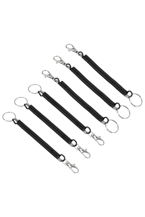 6.7" Spiral Retractable Spring Coil Keychain, Stretch Cord Key Ring for Keys Wallet Cellphone, Black 6 Pack