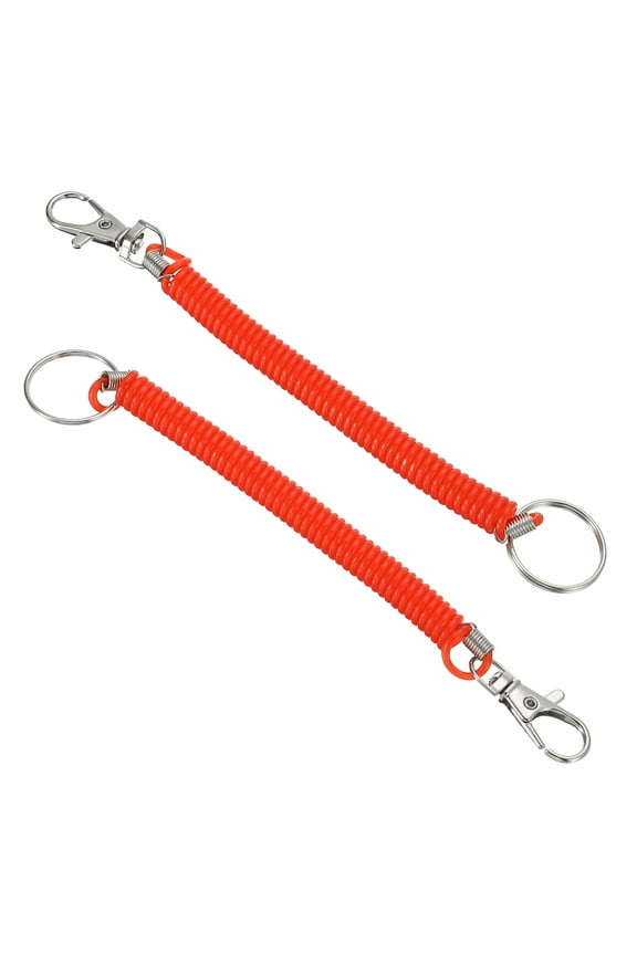 6.7" Spiral Retractable Spring Coil Keychain Stretch Cord Key Ring for Keys Wallet Cellphone, Red 2 Pack