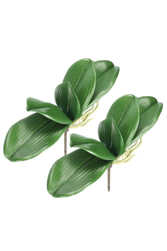 6.7 inch Faux Orchid Leaves Real Touch 5 Petals Artificial Phalaenopsis Leaf Green Plant Stem 2 Pack Green