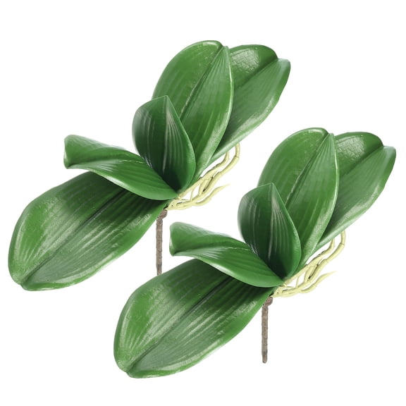 Uxcell 6.7 inch Faux Orchid Leaves Real Touch 5 Petals Artificial Phalaenopsis Leaf Green Plant Stem 2 Pack Green