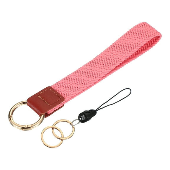 Uxcell 6.8" Keychain Wristlet, Key Chain Wristlet Bracelet Braided Wrist With Double Rings Watermelon Red