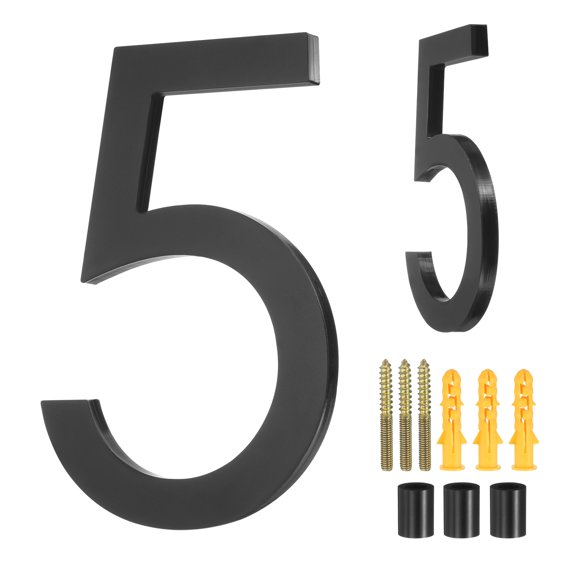 Uxcell 6" Acrylic Modern Floating House Numbers for Outside Address(Number 5, Black)