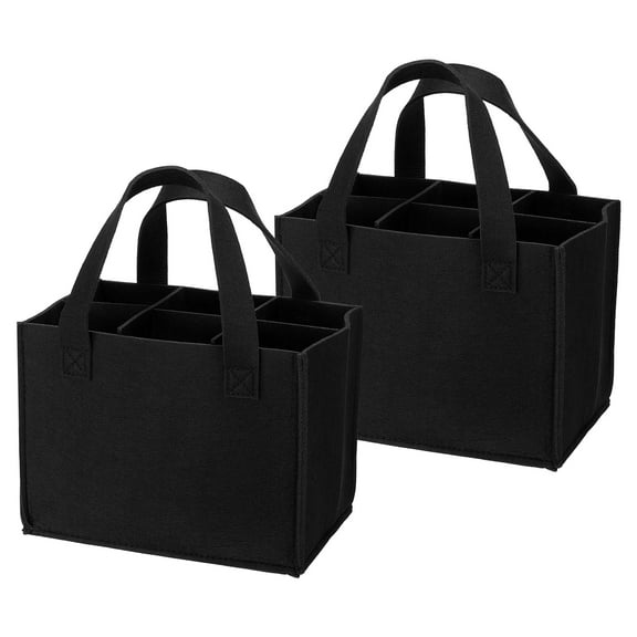 Uxcell 6 Bottle Wine Carrier Tote Bag, 2 Pack Wine Bottle Carrying Bag with Divider Wine Storage Bag, Black