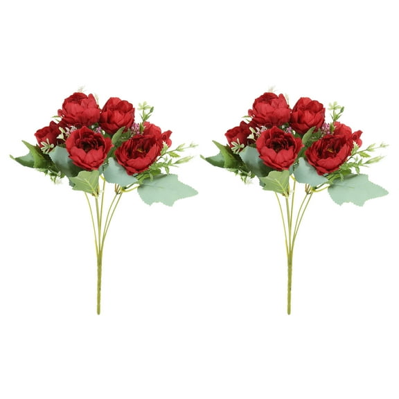 Uxcell 6 Branch Artificial Silk Peony Hydrangea with Stem, 2 Pack Fake Flowers Faux Peonies Decoration Bouquet, Red
