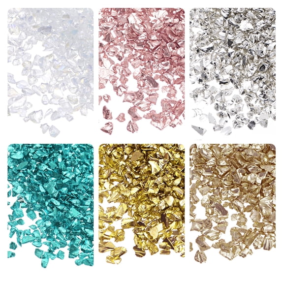 Uxcell 6 Colors Crushed Glass Chips, 1-4mm Irregular Sequins Metallic Color Glass 28g Gold Tone Bright Color Series