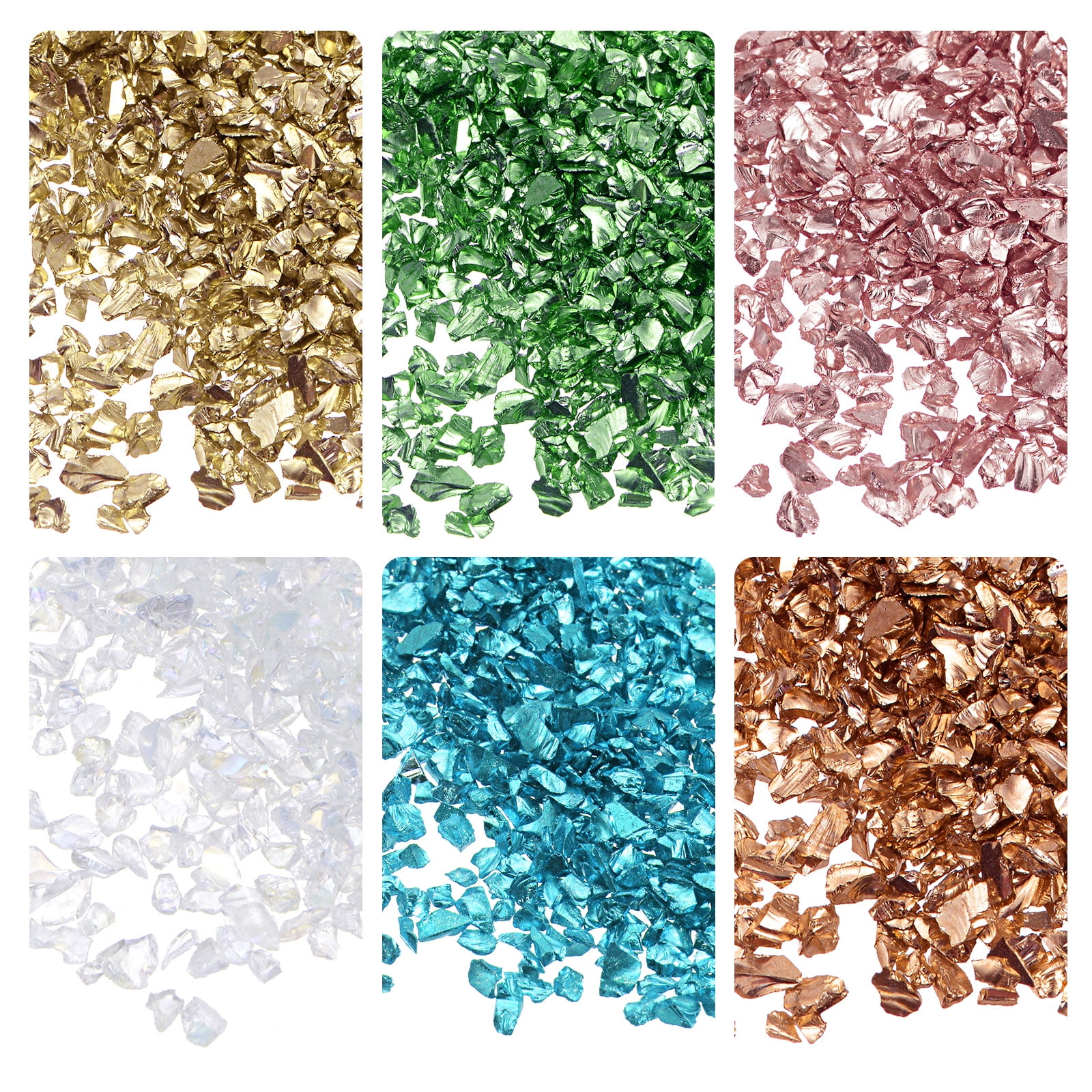 Uxcell 6 Colors Crushed Glass Chips, 14mm Irregular Glitter Metallic