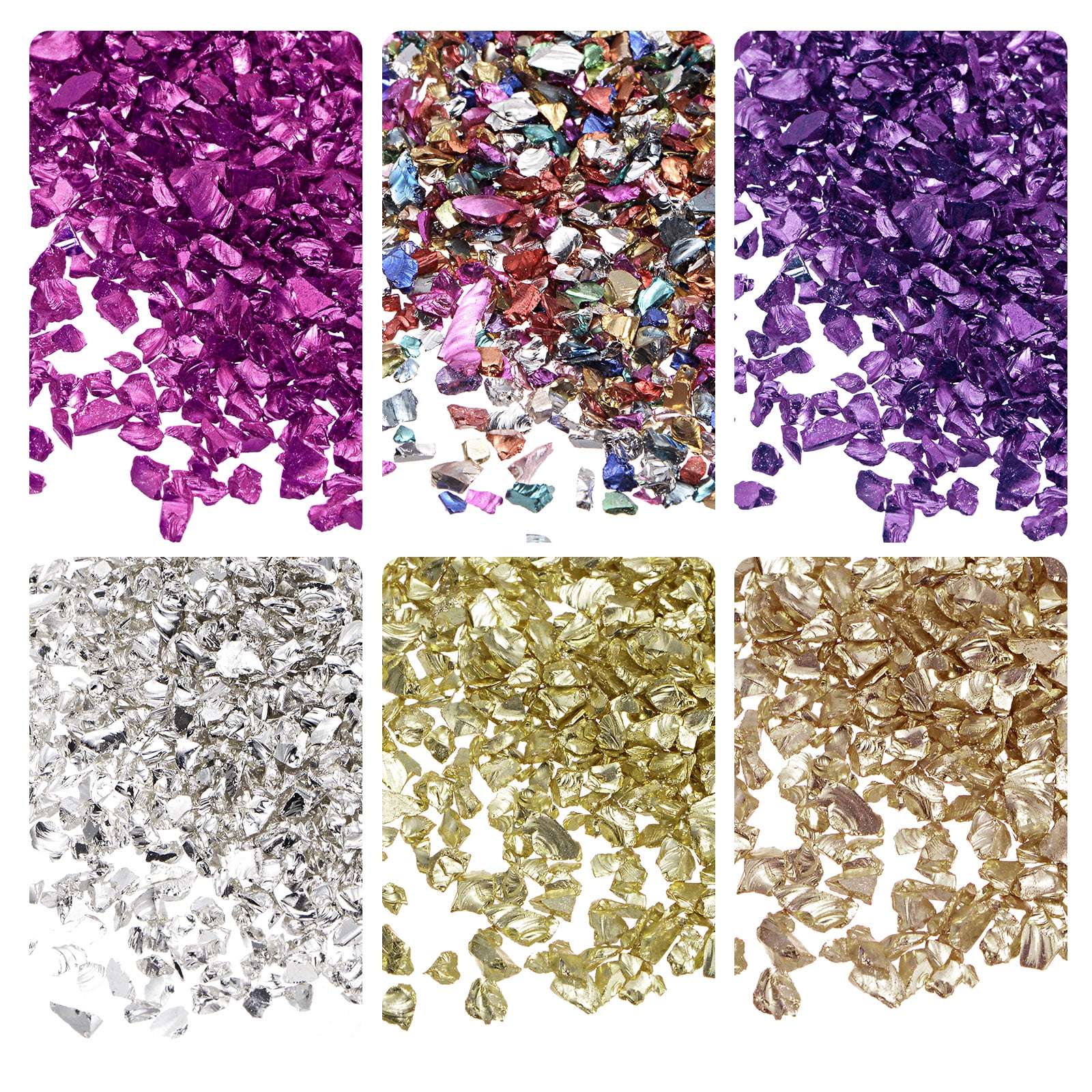 Uxcell 6 Colors Crushed Glass Chips, 14mm Irregular Glitter Metallic